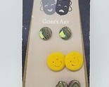 GORE&#39;S ART 3 Pair Post Multicolor Smiley Earrings NEW Art Deco - £13.54 GBP