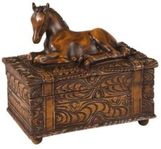 Lidded Box Resting Foal Horse Intricately Carved Hand-Cast Resin OK Casting - £156.33 GBP