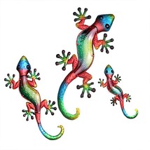 Gecko Metal Wall Plaques Set of 3 Lizard Colorful Reptile Tropical