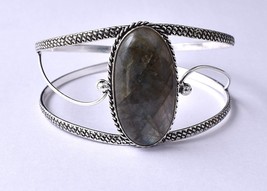 Rhodium Poliert Handgefertigt Oval Labradorite Damen Elegant Designer Armband - £24.54 GBP