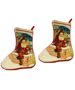 2 Needlepoint Christmas Stocking Wool Santa Claus Chimney Red Lined 90s ... - £19.67 GBP