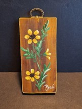 Vintage Hand Painted Block of Wood of Flowers Signed Boni Wrapped In Rib... - $11.87