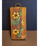 Vintage Hand Painted Block of Wood of Flowers Signed Boni Wrapped In Rib... - £9.31 GBP