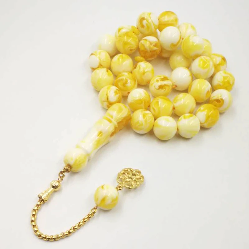 Big beads Tasbih 33 round 16mm yellow resin muslim prayer beads Islamic ... - £53.18 GBP