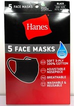 5 Pack Hanes Face Masks - Black Cotton Reusable Cover Face mask Cloth Facemask - £5.06 GBP