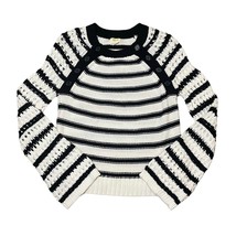 Maeve by Anthropologie Eva Crochet Sleeve Sweater Black White Striped - Size XS - £27.31 GBP