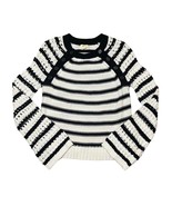 Maeve by Anthropologie Eva Crochet Sleeve Sweater Black White Striped - ... - £27.43 GBP