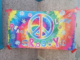 Party Groovy Peace Love Banner Hippie Selfie Tapestry Large  3.5&#39; x 6&#39; - £11.38 GBP