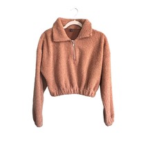 ZAFUL Size 6 Tan Brown 1/4 Zip Cropped Teddy Bear Pullover Top - £13.20 GBP