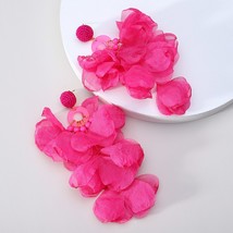 Fashion Elegant Rose Flower Petal Beaded Long Dangle Earrings For Women Trend Lu - £10.77 GBP