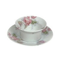 Vintage Thomas Sevres Bavaria Pink Floral Custard Cup &amp; Plate - $332.16 MXN