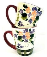 Strawberry Plaid Oneida Coffee Cups  Set of 2 Hand painted 4&quot; x 3.75&quot; - $252.92 MXN
