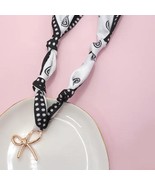 Black White Paisley Dotted Knotted Scarf Layering Necklace with Bow Charm - €18,64 EUR