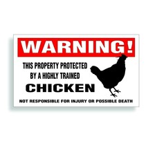 Warning DECAL trained CHICKEN for hen chick house coop or animal farm fence - £7.79 GBP