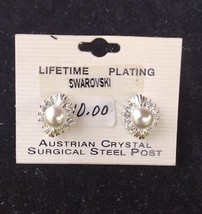 Swarovski crystal and faux pearl stud earrings - £7.91 GBP