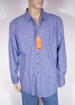Hugo Boss Orange Cliffe Men&#39;s Blue Geometric Spread Collar Casual Dress Shirt - £33.17 GBP