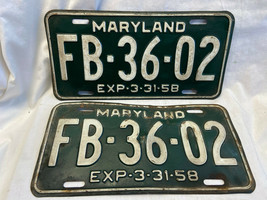 Vtg 1958 Maryland License Plate Tags Set of 2 FB-36-02 - £47.50 GBP