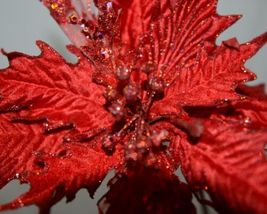 Unbranded Red Poinsettia Lace Velvet Pedals Holly Berries Pick image 5