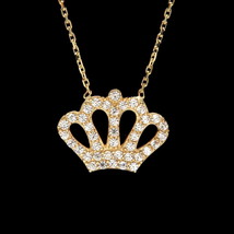 1CT Diamanti Finti Corona Ciondolo 16 &quot; 14K Placcato Oro Giallo Collana - £79.56 GBP