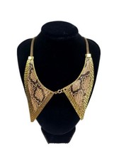 1990 Faux Snake Print Skin Gold Tone Metal Necklace Statement Fashion Je... - $19.75