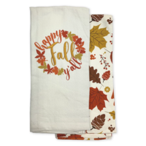 NEW Happy Fall Y&#39;all Kitchen Towels Set of 2 embroidered leaf pattern 16... - £7.82 GBP
