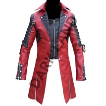 Dracula Leather Coat Men Military Style Gothic Coat Red Black Real Leath... - $279.99