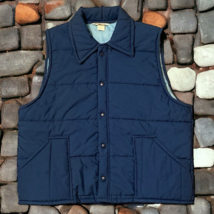 Vtg Tom Cat Nine Lives Puffer Vest Mens XL Navy Blue Button/Zip Up Made USA - $29.95