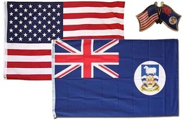 K&#39;s Novelties 2 Flag Set with Matching Pin USA &amp; Falkland Islands Country 2x3 2&#39; - £7.01 GBP