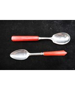Vtg Bakelite Teaspoons Spoons Mismatched Patterns Red Soup Utensils Flat... - $19.99