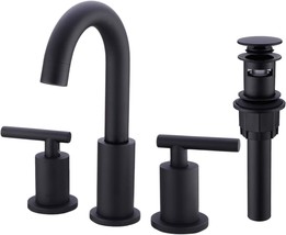 Matte Black Basin Faucet Mixer Taps With Two Handles, An 8-Inch Spread, A Pop-Up - £59.88 GBP