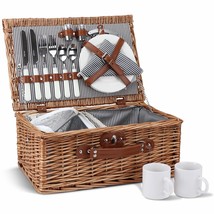 Picnic Basket For 2, Willow Hamper Set With Insulated Compartment, Handmade Larg - £70.32 GBP