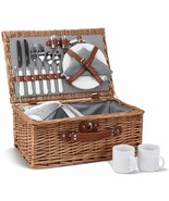 Picnic Basket For 2, Willow Hamper Set With Insulated Compartment, Handm... - $87.99