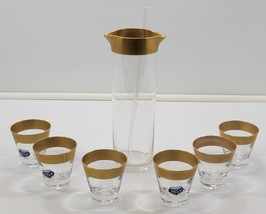 *N) Vintage Javit Crystal Set 6 Glasses with Pitcher and Glass Stir Stic... - £50.60 GBP