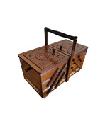 Large wooden box for sewing kit, wood carved storage box for sewing equi... - $120.00
