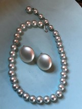 Vintage Demi Very Pale Blue Bead Choker Necklace &amp; Large Button Clip Earrings  – - £11.90 GBP