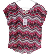 New Red Multi Color Chevron Stripe Thin Lightweight Blouse Top Jr S Short Sleeve - £12.52 GBP