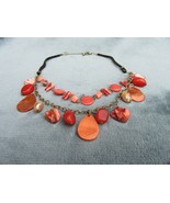 Vintage Costume Jewelry, Pink Peach, Mother of Pearl Nugget Charm Neckla... - $20.10 CAD