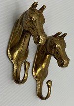 Set Of 2 Vintage Solid Brass HORSE HEAD Coat Hook Wall Hanger Barn Decor 3.75” - £21.33 GBP