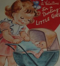 Vintage 1958 Rust Craft  Fold Open Valentine Card Little Girl &amp; Doll in a Buggy  - £3.04 GBP