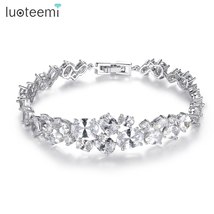 New Fashion Flower Cluster Round CZ Bracelets for Women Wedding Engagement Party - £44.35 GBP