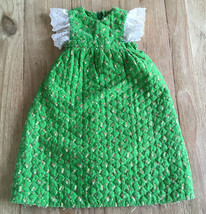Vintage Toddler 18-24 Quilted Green Floral Flutter Sleeve Prairie Dress Handmade - £19.32 GBP