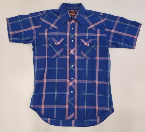 Wrangler Button Up Shirt Men&#39;s Medium Pearl Snap Western Rodeo Cowboy Blue - $24.55