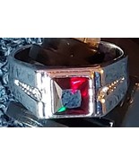Red &amp; Cubic Zirconia Ring Men’s Green Hipster Bold Style Ring - $15.71
