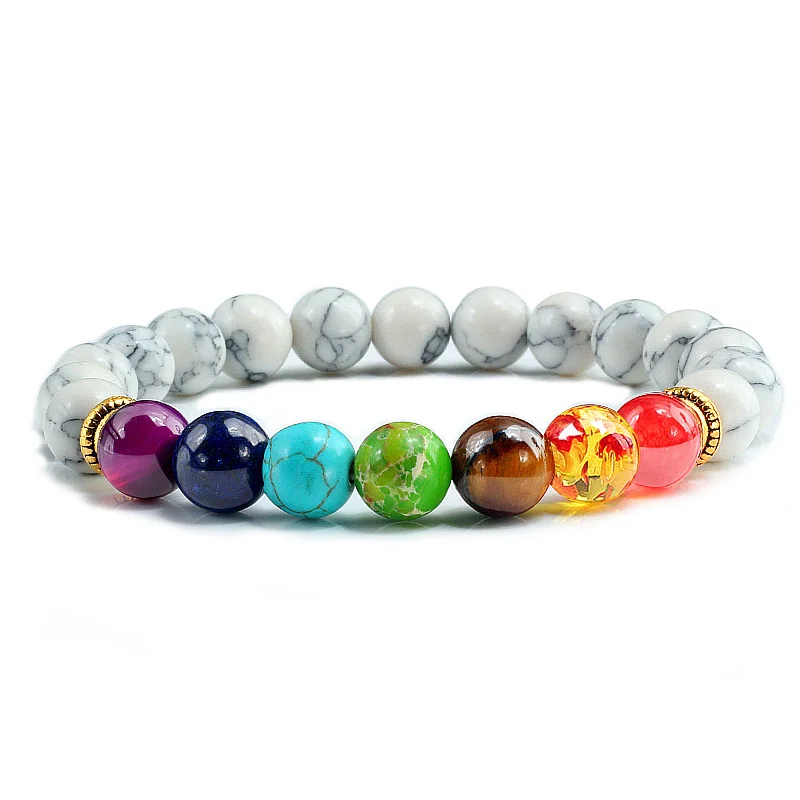 Men Women 7 Chakra Beaded Bracelets Bangles Healing Tiger Eye Stone Chakra Praye - $17.88