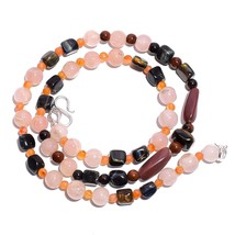 Natural Tiger Eye Rose Quartz Carnelian Gemstone Beads Necklace 17&quot; UB-4737 - £7.69 GBP