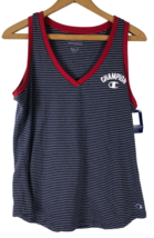 Champion Tank Top Womens Large V Neck Knit Navy Blue Stripe Red Piping NEW - $441.86 MXN