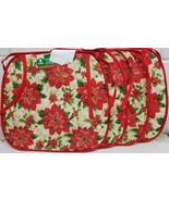 SET OF 4 THIN CUSHION CHAIR PADS,14&quot;x15&quot;, CHRISTMAS POINSETTIA FLOWERS #... - £17.36 GBP