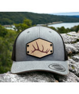 Elk Shed Hunting Collection Wood Leather Patch Trucker Hat Patriotic Hea... - £17.69 GBP