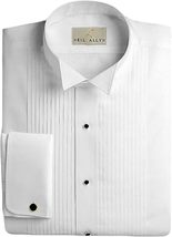 Neil Allyn White Cotton Wingtip 1/4&quot; Pleat Tuxedo Shirt with French Cuffs Classi - £67.01 GBP