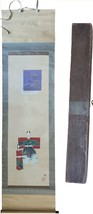 Vintage Japanese Scroll Fabric Painting W Wood Box 79x20 - £70.07 GBP